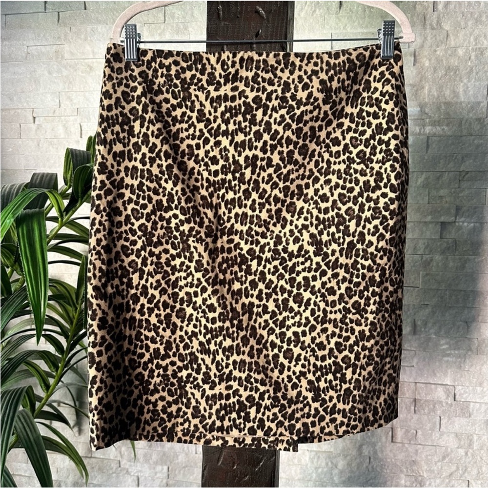 TALBOTS Leopard Print Velveteen Tan Black Pencil Skirt Size 10P Size